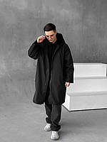 Мужская ветровка удлиненная черная оверсайз весенняя осенняя с капюшоном Куртка-дождевик (B)