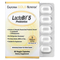 Пробиотики и пребиотики California Gold Nutrition LactoBif 5 Probiotics, 60 вегакапсул CN9701 SP