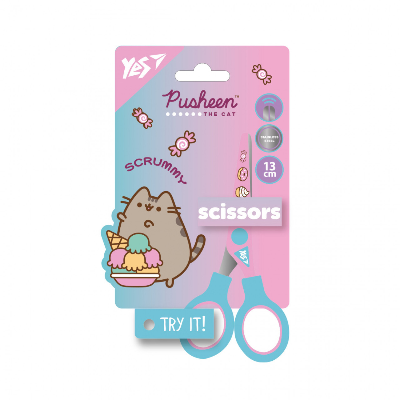 Ножиці Yes Pusheen 13см з принтом на лезі, фото 1