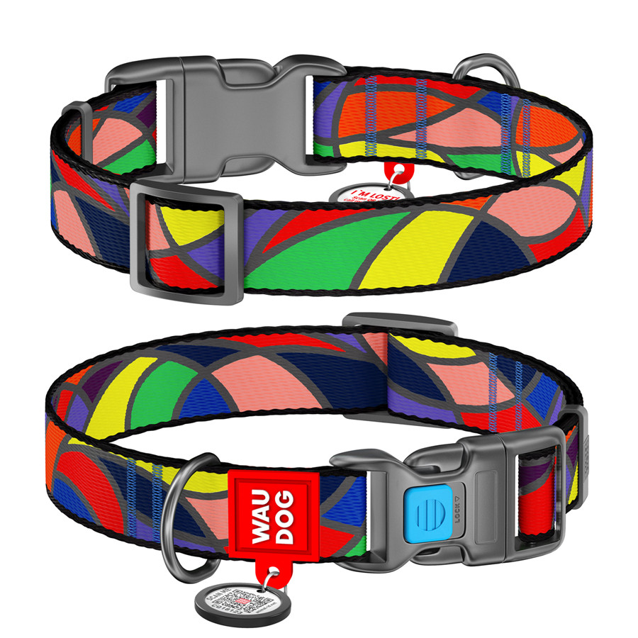 Нашийник для собак нейлоновий WAUDOG Nylon з QR-паспортом, малюнок "Вітраж", пластиковий фастекс, Ш 20 мм, Дл, фото 1