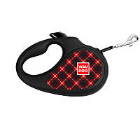 Повідець-рулетка для собак WAUDOG R-leash, малюнок "Шотландка", S, до 15 кг, 5 м, світловідбивна стрічка чорний