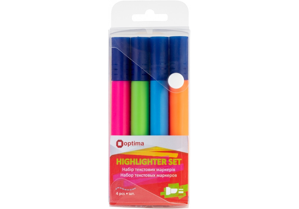 Набір текстових маркерів Optima 1-4,5 мм, 4 кольори в пеналі, фото 1