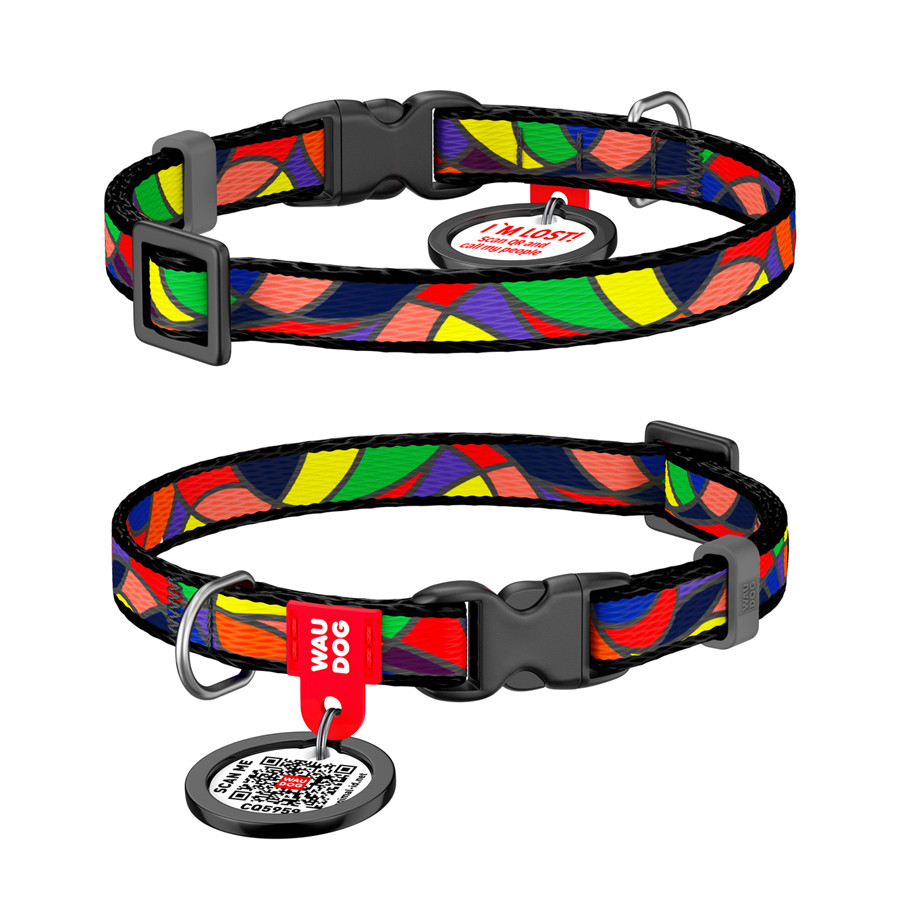 Нашийник для собак нейлоновий WAUDOG Nylon з QR-паспортом, малюнок "Вітраж", пластиковий фастекс, Ш 10 мм, Дл, фото 1