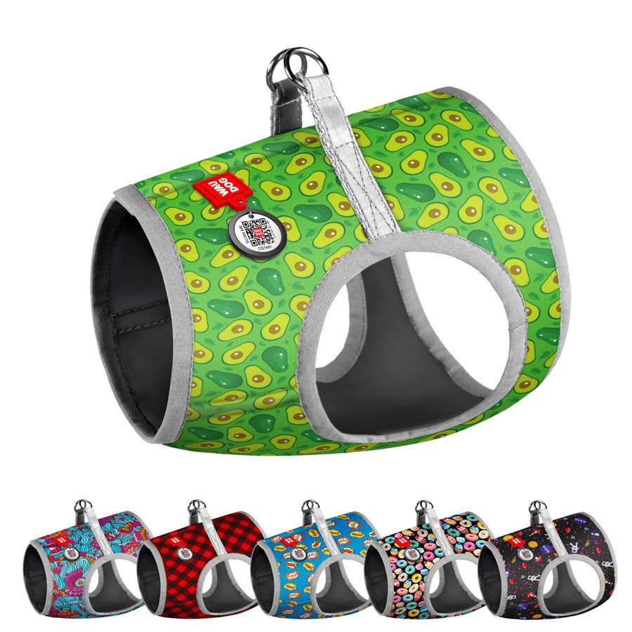Шлея для собак м'яка WAUDOG Clothes з QR паспортом, малюнок "Авокадо", XS2, В 28-31 см, C 20-22 см, фото 1
