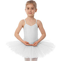 Купальник спортивный для танцев с юбкой-пачкой детский Zelart CO-9027 размер S, рост 110-122 цвет белый ht