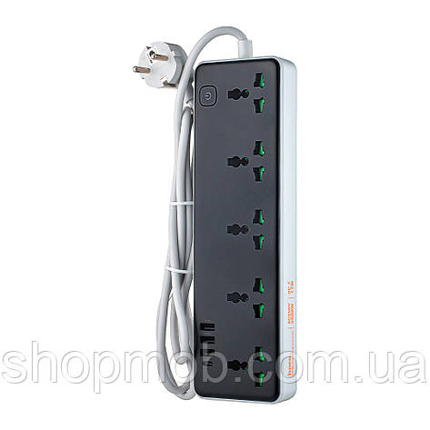 SM  SM Сетевой фильтр HOCO AC13A на 5 розеток + 3 USB+ USB-C, 17W, кабель 1,5м, 220В, Black, Box, фото 2