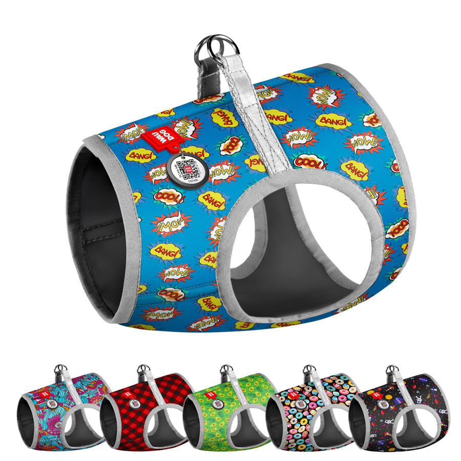 Шлея для собак м'яка WAUDOG Clothes з QR-паспортом, малюнок "ВАУ", XS1, В 24-27 см, C 18-20 см, фото 1