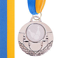 Медаль спортивная с лентой Zelart AIM Боулинг C-4846-0006 цвет серебряный ht