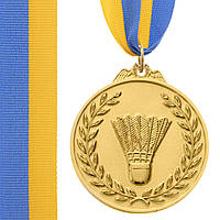 Медаль спортивная с лентой двухцветная Zelart Бадминтон C-7027 цвет золотой ht