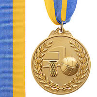 Медаль спортивная с лентой двухцветная Zelart Баскетбол C-4849 цвет золотой ht