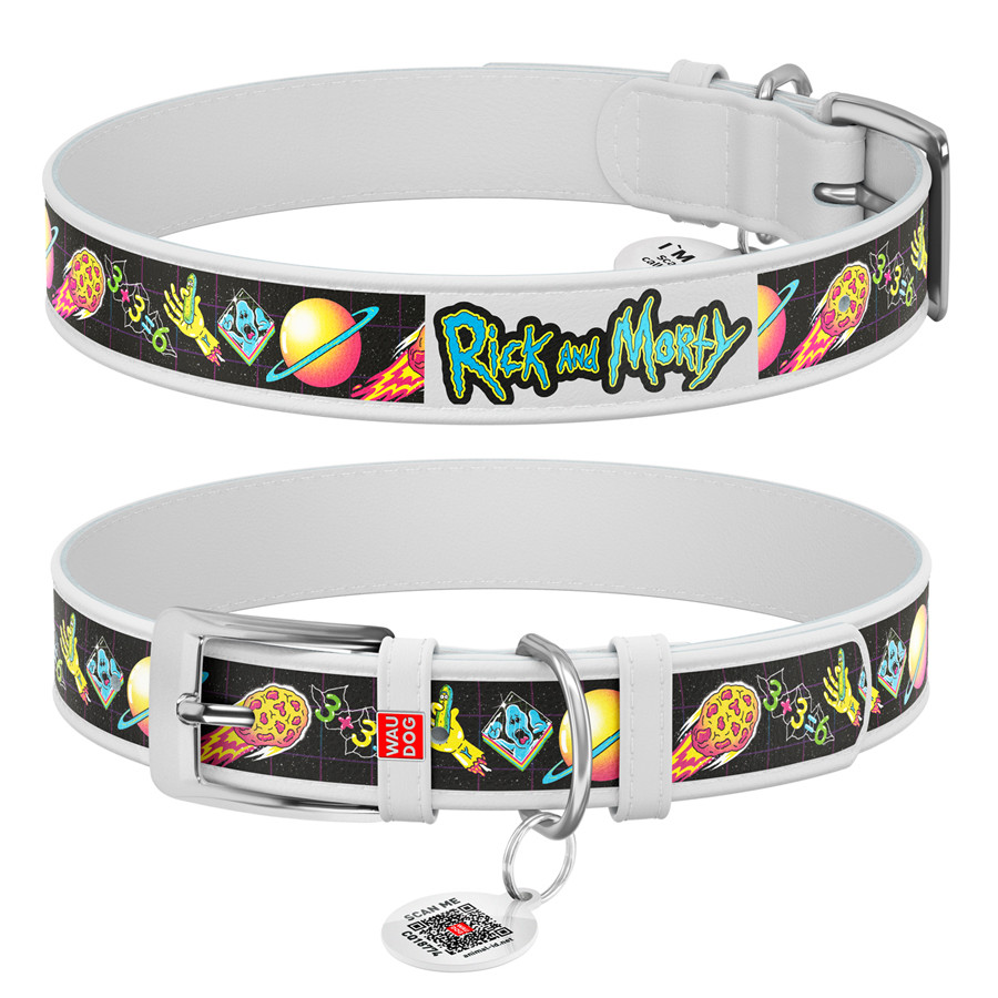 Нашийник для собак шкіряний WAUDOG Design з QR-паспортом, малюнок "Рік і Морті 3", XXS, Ш 12 мм, Д 18-24 см,, фото 1