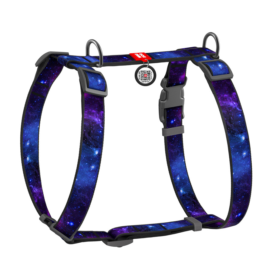 Шлея для собак анатомічна H-подібна WAUDOG Nylon з QR-паспортом, малюнок "NASA21", пластиковий фастекс, L,, фото 1