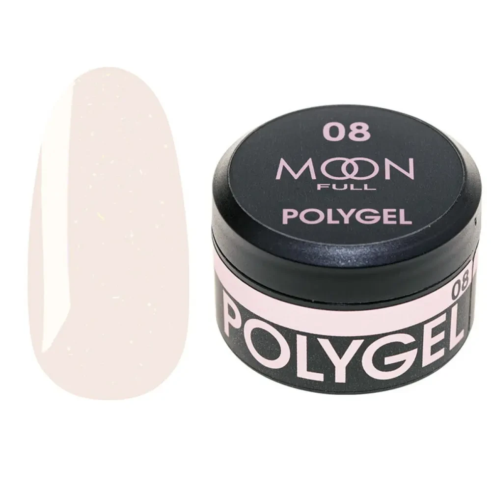 Полігель для нарощування нігтів Moon Full Poly Gel No08 Нюдовий із шимером 15