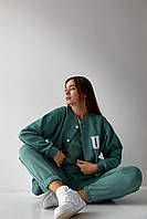 Спортивний жіночий костюм Бомбер + Джогери "FLY" UA у кольорі фісташка