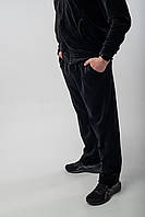 Спортивные мужские брюки черного цвета прямого кроя, велюр