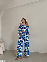 Костюм брючный женский красивый стильный эффектный топ на резинке и широкие расклешенные брюки арт 717
