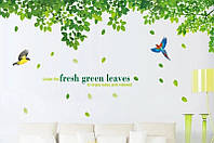 Наклейка на стіну в дитячу кімнату Зелене листя та птиці (2 аркуші 60 х 90 см) Б150-2