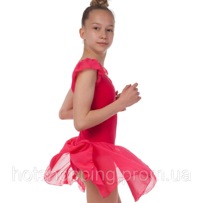 Платье для танцев (бейсик) с коротким рукавом фонарик Lingo CHD01 размер XL, рост 155-165 цвет малиновый ht - фото 2 - id-p2147855983