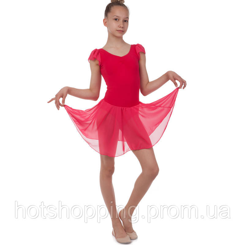Платье для танцев (бейсик) с коротким рукавом фонарик Lingo CHD01 размер XL, рост 155-165 цвет малиновый ht - фото 3 - id-p2147855983
