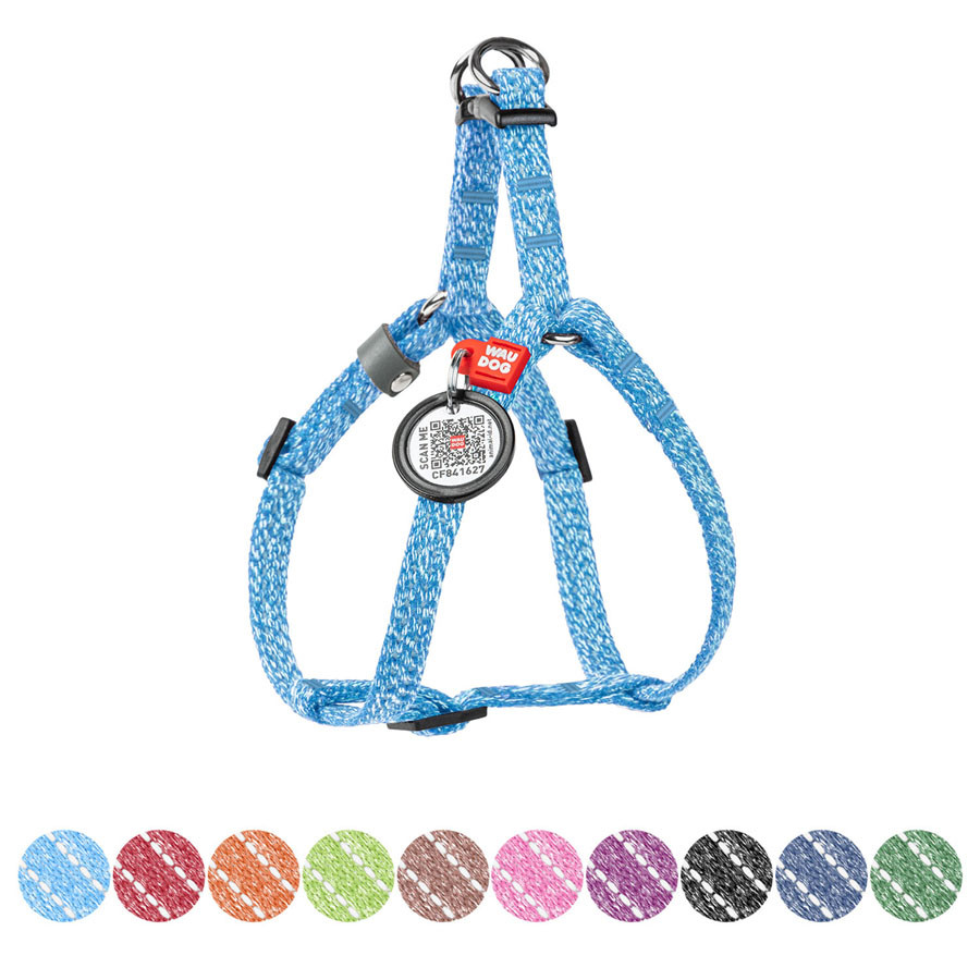 Шлея для котів і дрібних собак з відновленої бавовни WAUDOG Re-cotton з QR-паспортом, пластиковий фастекс,, фото 1