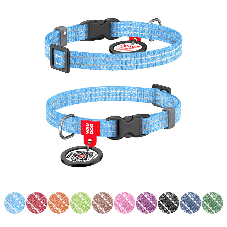 Нашийник для котів і дрібних порід собак з відновленої бавовни WAUDOG Re-cotton з QR паспортом,, фото 1