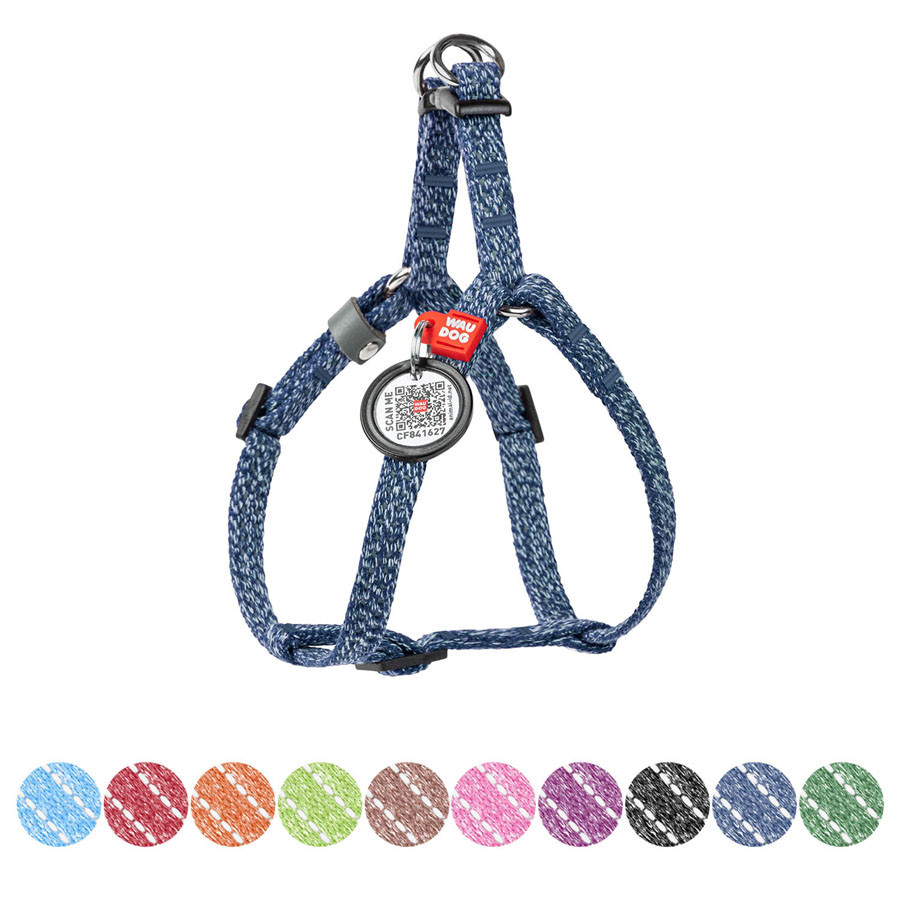 Шлея для котів і дрібних собак з відновленої бавовни WAUDOG Re-cotton з QR-паспортом, пластиковий фастекс,, фото 1