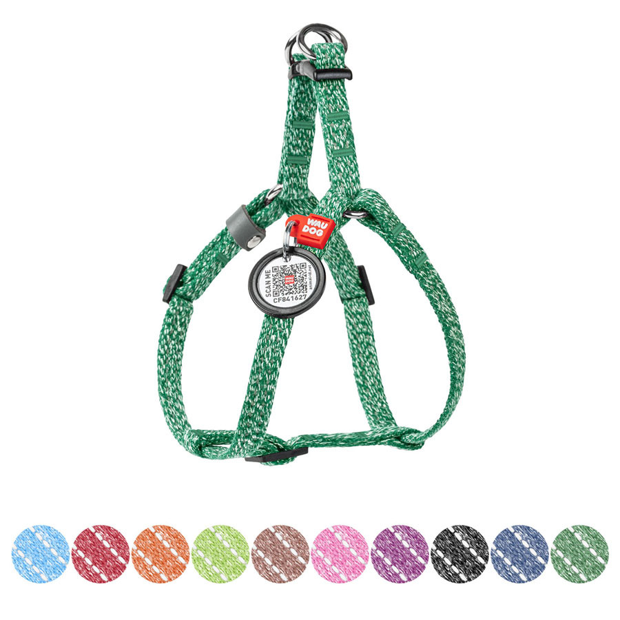 Шлея для котів і дрібних собак з відновленої бавовни WAUDOG Re-cotton з QR-паспортом, пластиковий фастекс,, фото 1