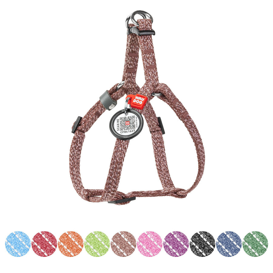 Шлея для котів і дрібних собак з відновленої бавовни WAUDOG Re-cotton з QR-паспортом, пластиковий фастекс,, фото 1