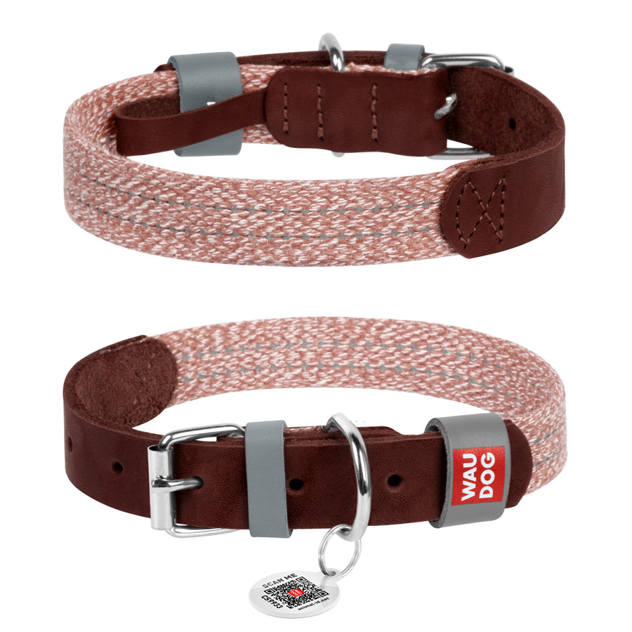 Нашийник для собак зі шкіри та відновленої бавовни WAUDOG Classic, S, Ш 15 мм, Д 27-36 см коричневий, фото 1