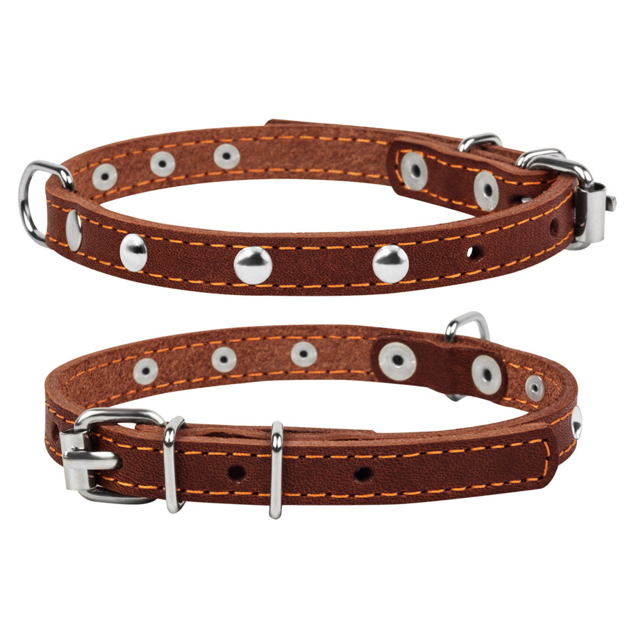 Нашийник "CoLLaR" одинарний з прикрасами (ширина 14 мм, довжина 27-35 см) коричневий, фото 1