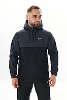 Серый анорак Nike мужской из плащевки весенний осенний , Спортивная ветровка анорак Найк серого цвета nik
