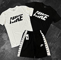 Комплект спортивный летний Nike черный | Набор повседневный на лето футболка + футболка + шорты