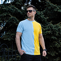 Мужская футболка Pobedov хлопковая двухцветная желто-синяя