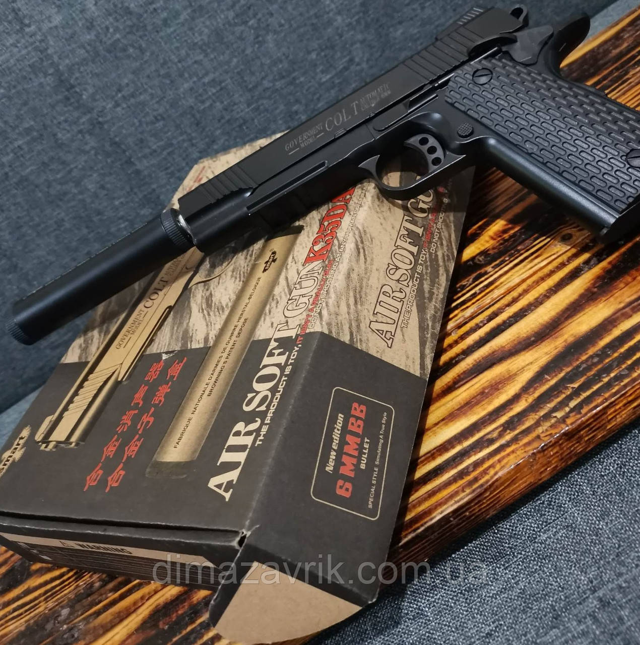 Пістолет Кольт метал із глушником Чорний Colt Black K35da+ стріляє пластиковими кульками, фото 1