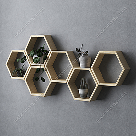 Полиці настінні соти навісні відкриті, полички соти з дерева на стіну в спальню, офіс