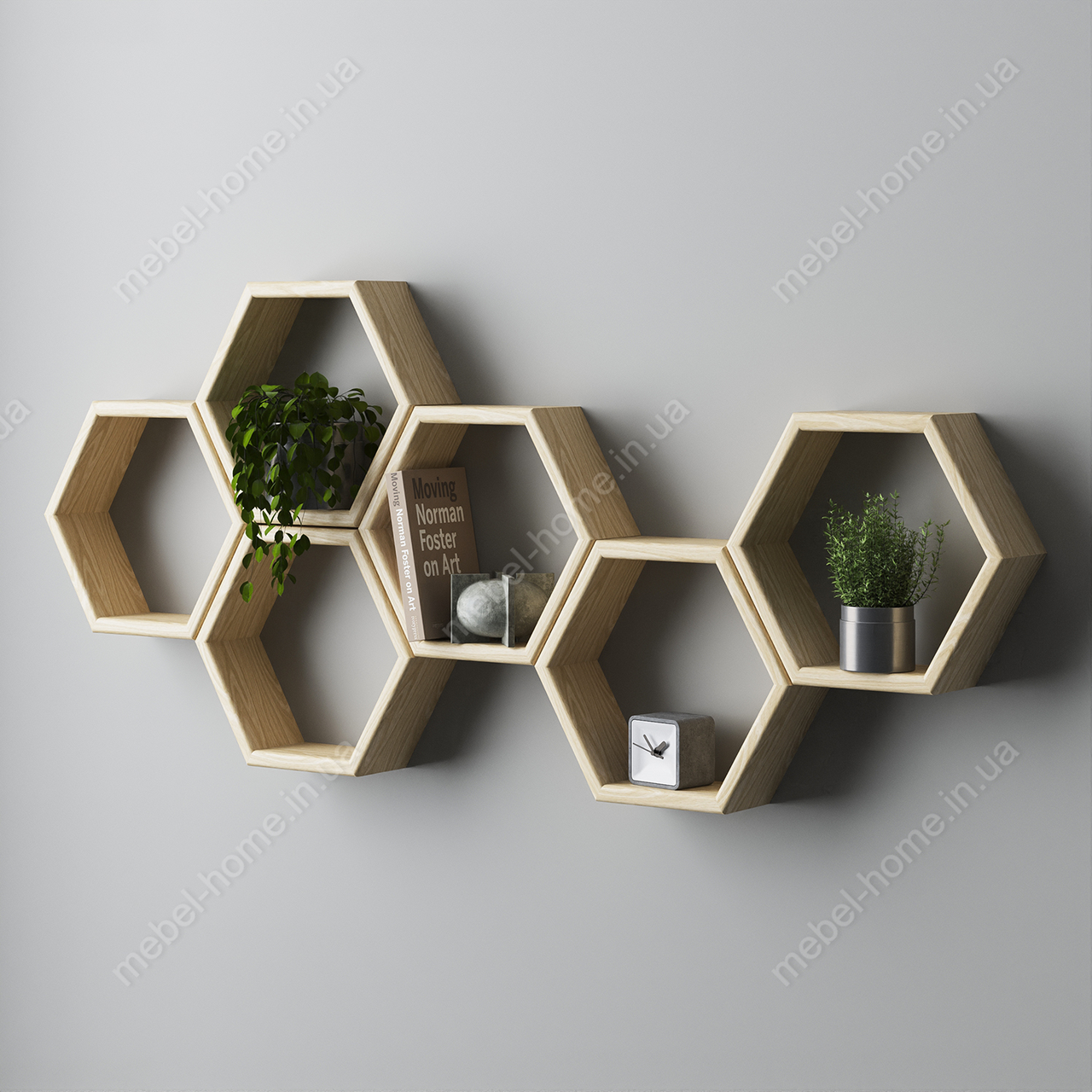 Полиці на стіну соти з дерева навісні відкриті оригінальні, декоративні полиці настінну., фото 1