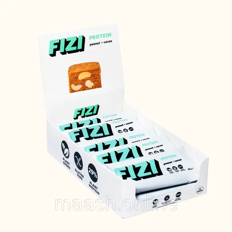Батончик протеїновий "Peanut + cacao" 10 х 45г, Fizi