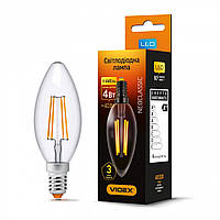 Светодиодная филаментная LED лампа C37F 4W свеча E14 3000K VIDEX Filament