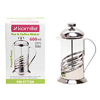 Стеклянный заварник Frenchpress 600мл KL225533 Kamille KS, код: 8393763