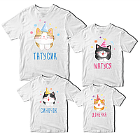 Комплект футболок белые Фэмили Лук Family Look для всей семьи Коты в праздничных колпаках. Се KS, код: 8380635