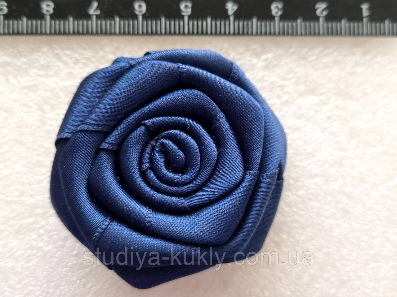 Бантик декоративний, пришивний. Трояндочка. Колір синій. Діаметр 50 мм, №0166, фото 1