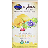 Витамин D3, 2000 МЕ, малиново-лимонный вкус, MyKind Organics, Garden of Life, 30 жевательных KS, код: 2337735