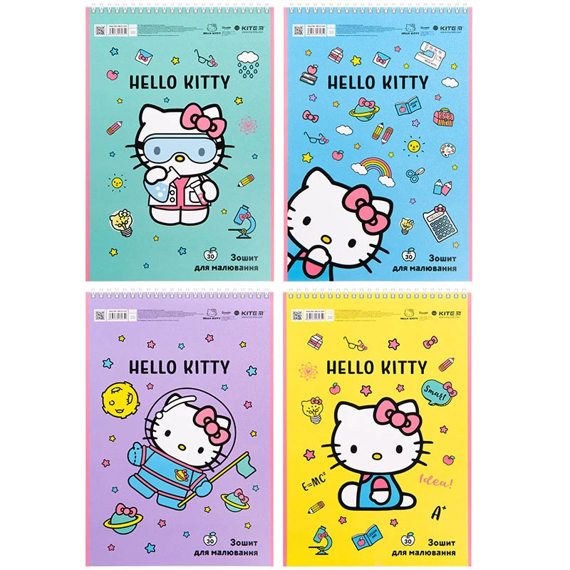 Альбом для малювання на спіралі Kite Hello Kitty 30 аркушів УФ лак, мікс дизайнів (HK23-243)