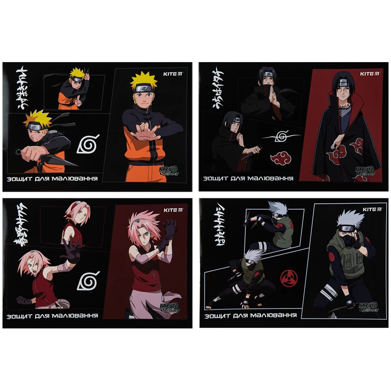 Альбом для малювання на скобі Kite Naruto 24 аркуші УФ лак мікс дизайнів (NR23-242)