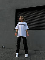 Женская стильная трендовая красивая молодежная футболка оверсайз с надписью (белый, черный)