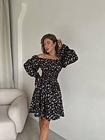 Женское стильное базовое легкое романтическое нарядное красивое короткое платье в цветочек (3 цвета)
