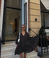 Женское красивое легкое трендовое модное короткое платье оверсайз в цветочек (разные цвета) Черный