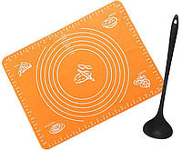 Набор силиконовый половник 39 х 9,2 см Черный и антипригарный коврик 50 х 40 см Оранжевый (vo KS, код: 2642727
