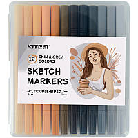Скетч-маркери Kite Skin&Grey 12 кольорів (K22-044-4)