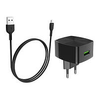 Зарядное устройство Hoco C70A Cutting-Edge (1USB, 3А) QC3.0 Black (6931474706645) + кабель Mi BS, код: 6716028